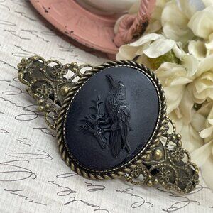 Gothic Festival SKULL Black  RAVEN Cameo Wedding Prom Pin Hair Clip Viking CROW